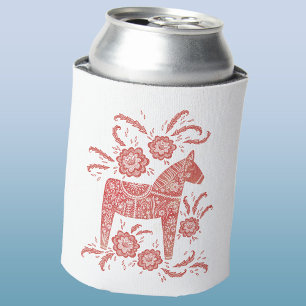 Swedish Dala Horse Red and White Can Cooler