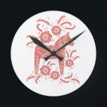 Swedish Dala Horse Red and White Round Clock<br><div class="desc">A traditional Swedish Dala Horse design in red and white.</div>