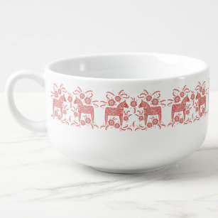 Swedish Dala Horse Red and White Soup Mug