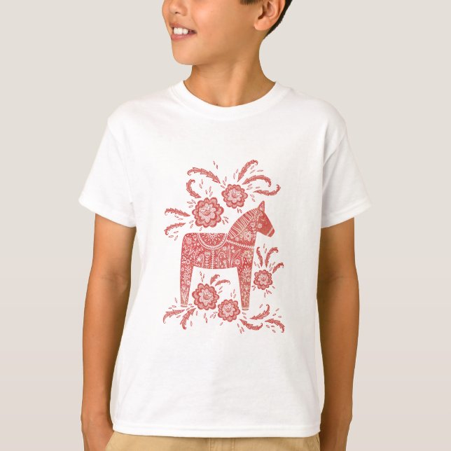 Swedish Dala Horse Red and White T-Shirt (Front)