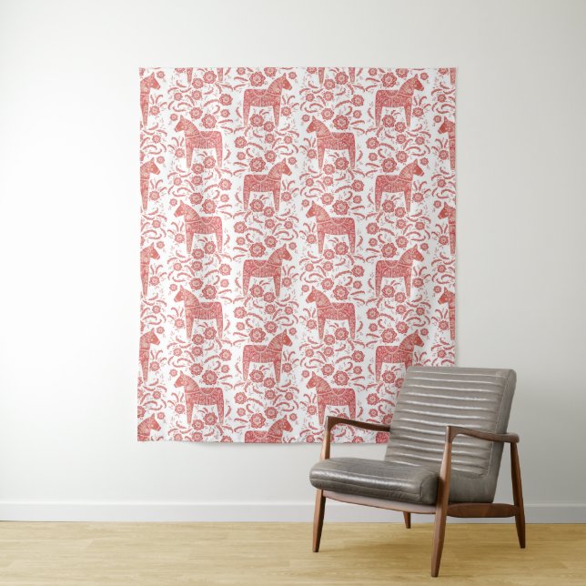 Swedish Dala Horse Red and White Tapestry (In Situ)