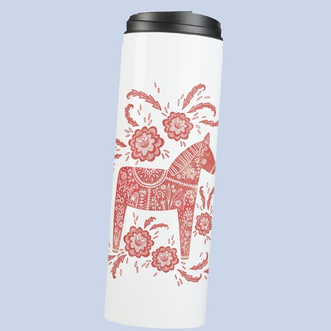 Swedish Dala Horse Red and White Thermal Tumbler (Red and white Swedish Dala horse thermal tumbler)
