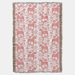 Swedish Dala Horse Red and White Throw Blanket