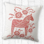 Swedish Dala Horse Red and White Throw Pillow<br><div class="desc">A pretty red and white Swedish Dala Horse painting.  Original art by Nic Squirrell.</div>