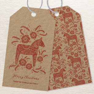 Swedish Dala Horse Red on Kraft Gift Tags