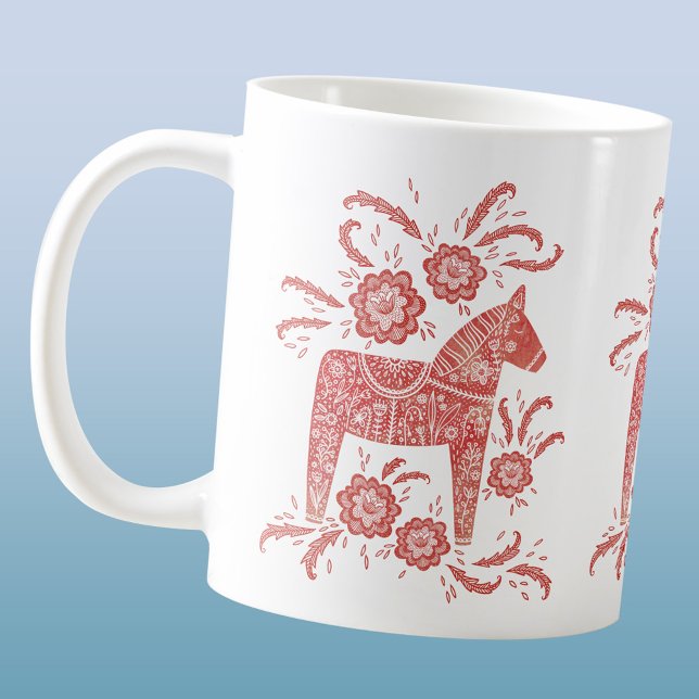 Swedish Dala Horse Red White Coffee Mug (Swedish Dala Horse folk art red and white coffee mug)