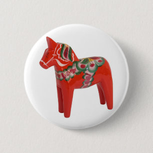 Swedish Dala Horse Scandinavian 2 Inch Round Button