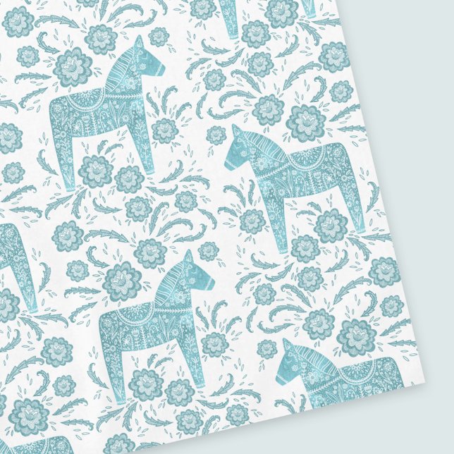Swedish Dala Horse Teal and White Tablecloth (Creator Uploaded)