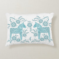 Swedish Dala Horse Teal Green and White