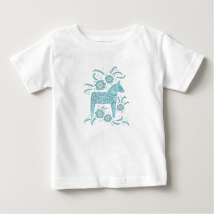 Swedish Dala Horse Teal Green Baby T-Shirt