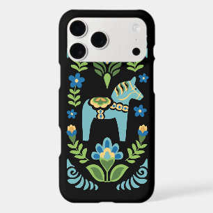 Swedish Dala Horse Teal on Black Cell Phone Case