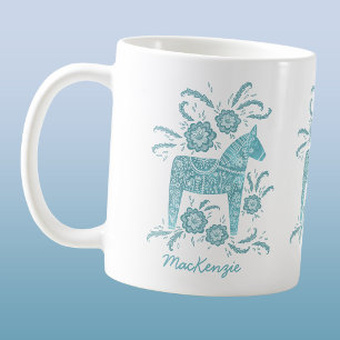 Swedish Dala Horse Teal Personalized Coffee Mug