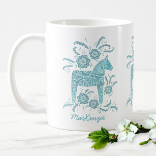 Swedish Dala Horse Teal Personalized Coffee Mug