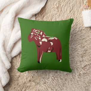 Swedish Dala Horse Throw Pillow