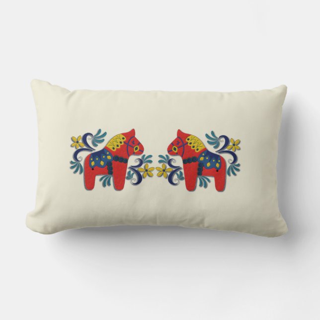Swedish Dala Horse Twins Lumbar Pillow (Front)
