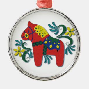 Swedish Dala Horse Whimsical Metal Ornament
