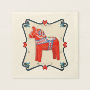 Swedish Dala Horse with Heart Scallop Frame Napkin