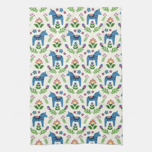 Swedish Dala Horses Blue Kitchen Towel