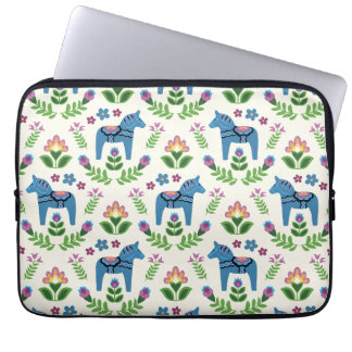 Swedish Dala Horses Blue Laptop Sleeve
