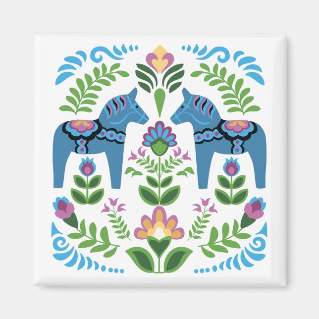 Swedish Dala Horses Blue Magnet (Front)