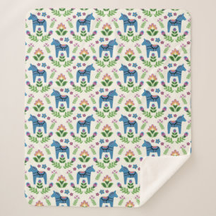 Swedish Dala Horses Blue Sherpa Blanket