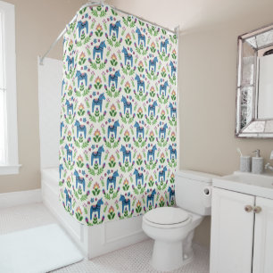 Swedish Dala Horses Blue Shower Curtain