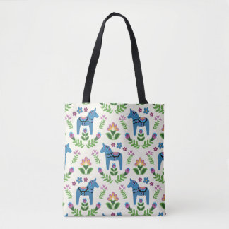 Swedish Dala Horses Blue Tote Bag