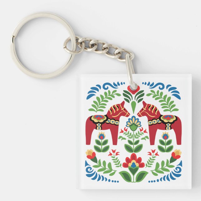 Swedish Dala Horses Red Keychain (Front)