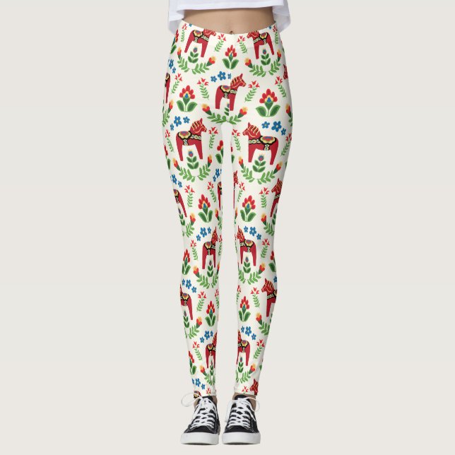 Swedish Dala Horses Red Leggings (Front)