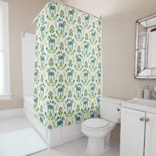 Swedish Dala Horses Teal Shower Curtain