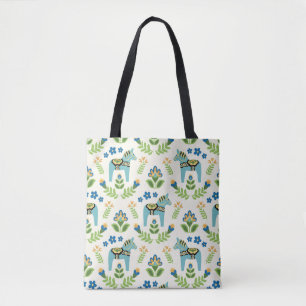 Swedish Dala Horses Teal Tote Bag