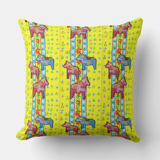 Swedish Dala Horses Throw Pillow (Front)