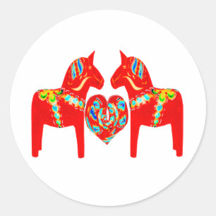 Swedish Dala Horses w Heart Classic Round Sticker