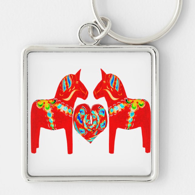 Swedish Dala Horses w Heart Keychain (Front)
