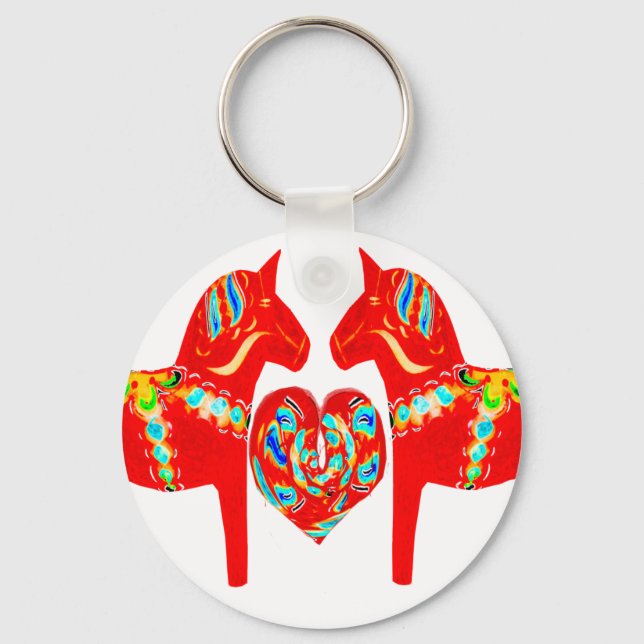 Swedish Dala Horses w Heart Keychain (Front)