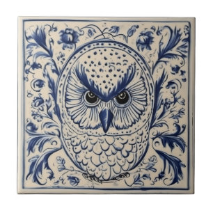  Swedish Dala owl Blue and White nouveau Tile