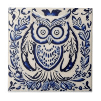 Swedish Dala owl Blue and White nouveau