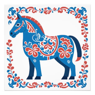 Swedish Dalmålning Dala Horse Folk Art Print