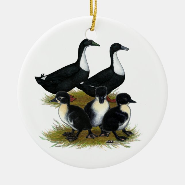 Swedish Duck Family Ceramic Ornament (Front)