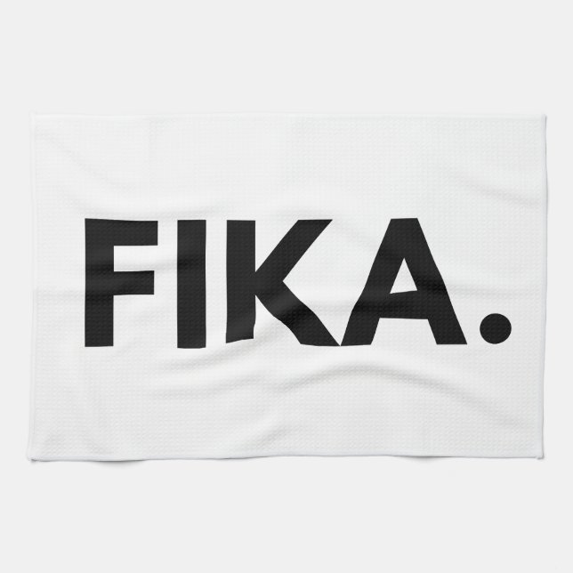 Swedish Fika Bold Black and White Sans Serif Kitchen Towel (Horizontal)