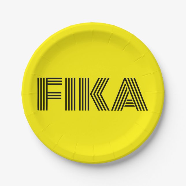Swedish Fika Yellow and Black Paper Plate (Front)