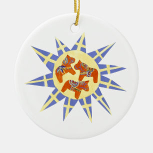 Swedish Flag and Dala Horses Ornament
