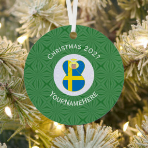 Swedish Flag Christmas Angel Name Year Metal Ornament
