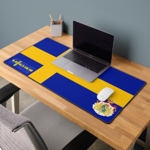 Swedish flag-coat of arms desk mat