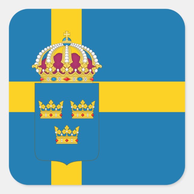 Swedish Flag & Coat of Arms, Flag of Sweden Square Sticker (Front)
