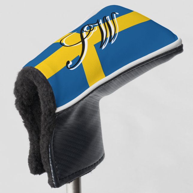 Swedish flag custom name golf head putter cover (3/4 Front)