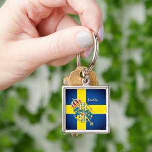 Swedish flag, emblem & Sweden holiday / sports Keychain