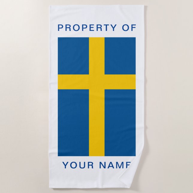 Swedish flag of Sweden personalized beach towel (Front)