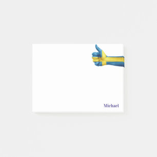 Swedish  Flag On A Tums-Up Hand Post-it Notes
