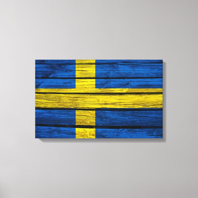 Swedish Flag Rustic Wood Canvas Print (Front)